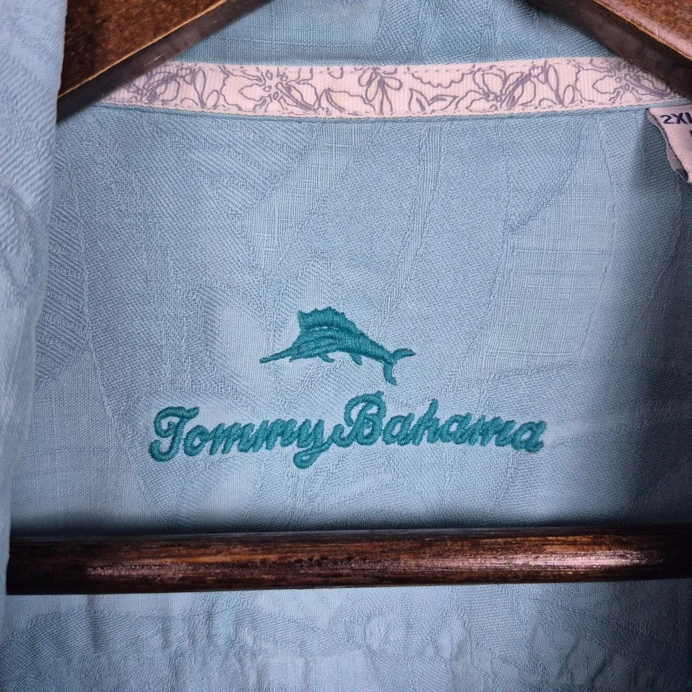 Tommy Bahama Mens 2XLB Blue 100% Silk Tropical Jacquard Short Sleeve Camp Shirt